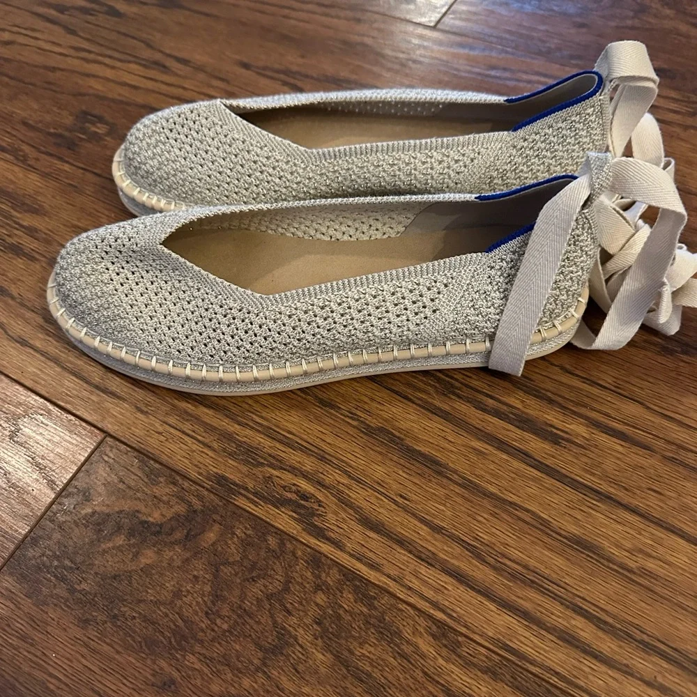 Rothy's Women's Cream Espadrilles with Blue Trim